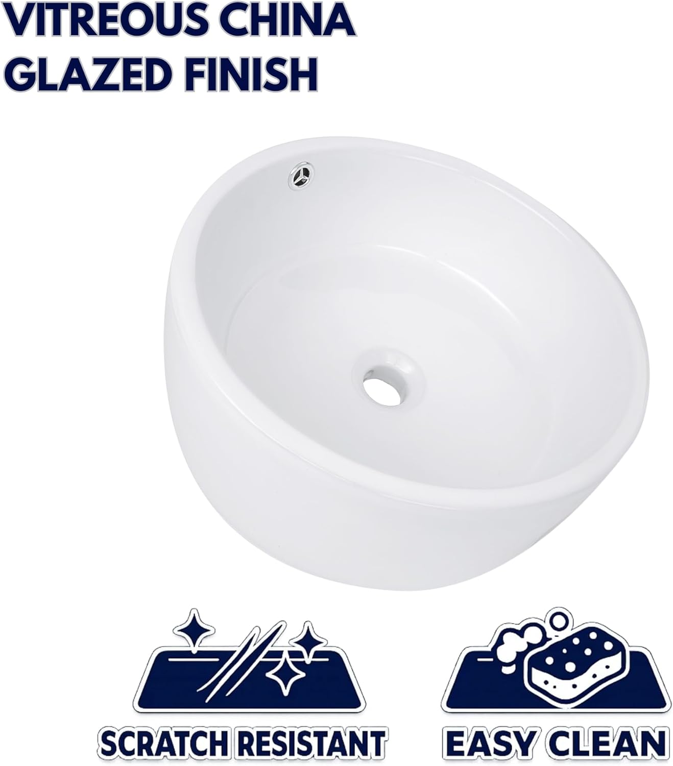 Nantucket Sinks NSV213 Round Ceramic Vanity Sink, 16-Inch, White