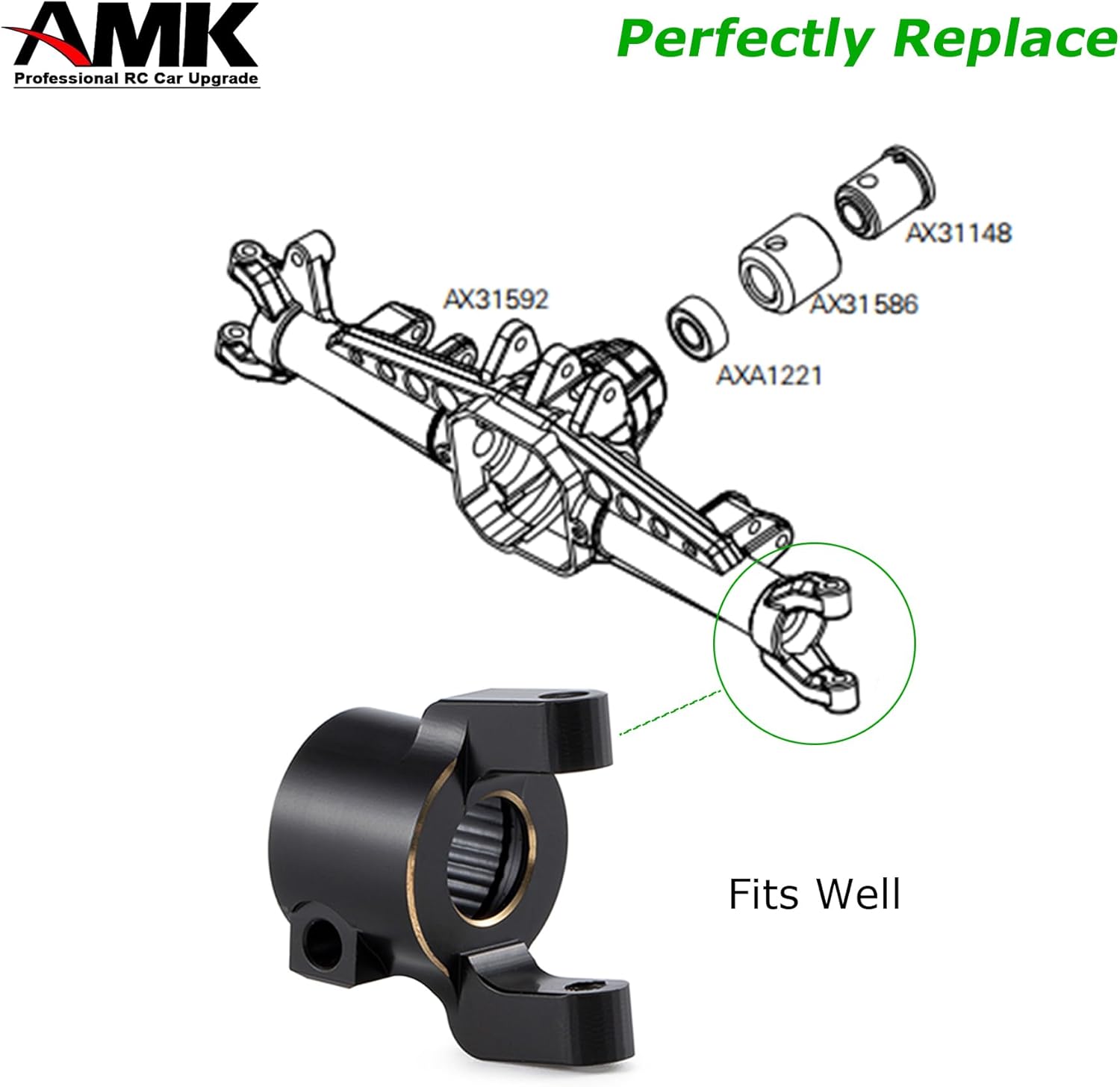 AMK 178g SCX10 II Brass Upgrades Kit C Hub Caster Blocks Steering Knuckles Clamping Lockouts for Front Axle for 1/10 RC Crawler Axial SCX10 AR44 Front Axle Counter Weights