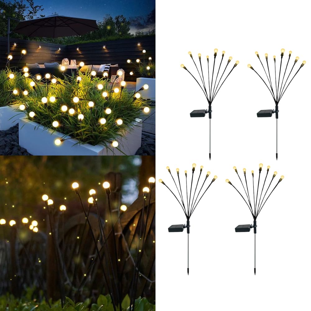 PeakEssential - [Upgraded] 4-Pack Solar Firefly Lights, Garden Lights Solar Powered Waterproof, Outdoor Landscape Lights