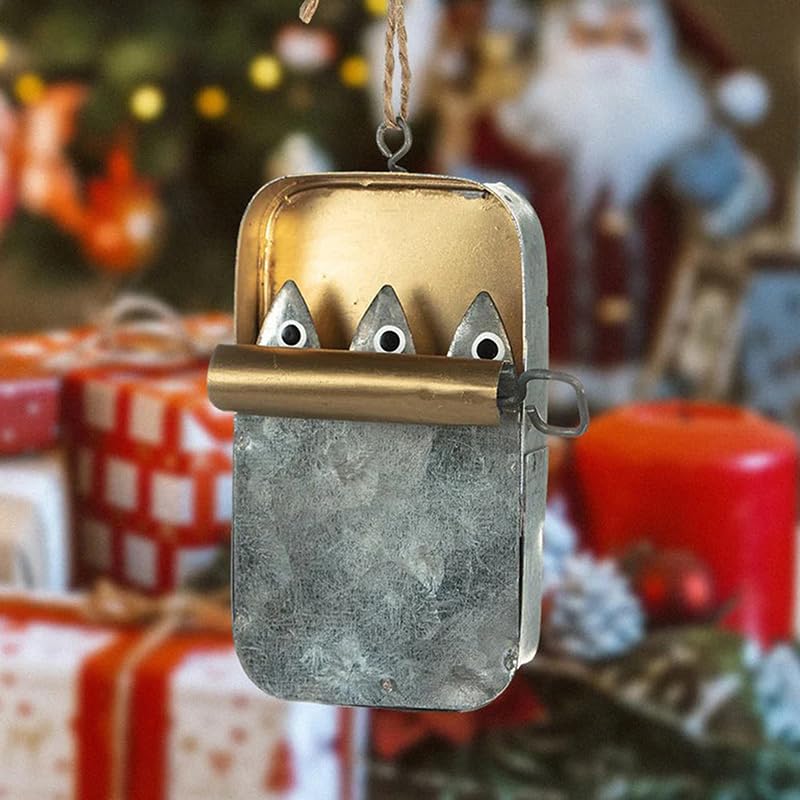 Estilo costero lata de sardina enlatada para colgar etiquetas de adorno de mariscos, decoración del hogar, sardinas y peces