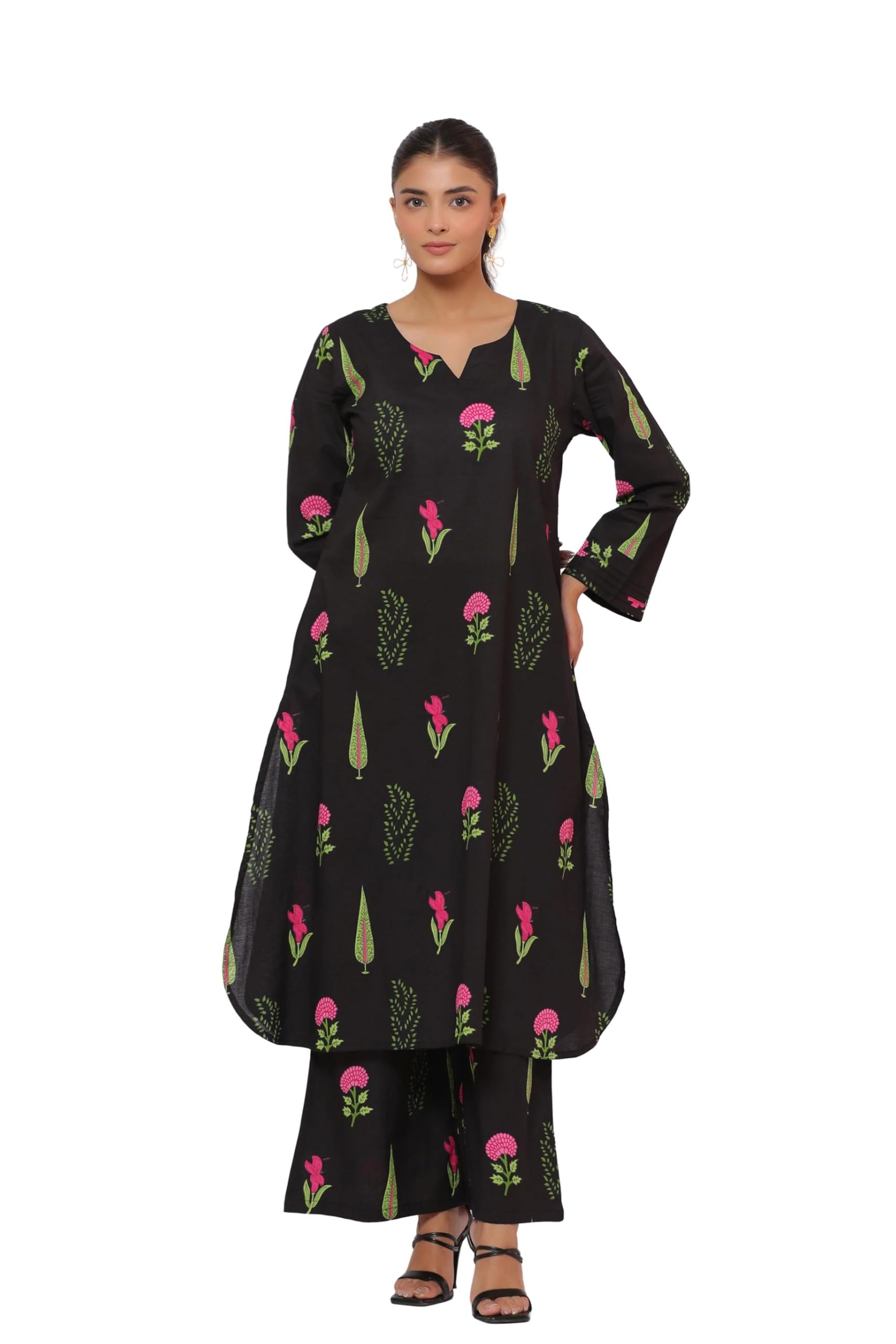CRAFIQAPower Black Mughal Boota Cotton Co-ord Set for Women-image-25