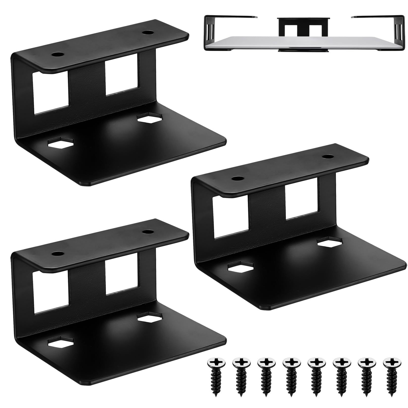 3 Pcs Under‑Desk Laptop Holder, Metal Hidden Mount for Laptop & Keyboard