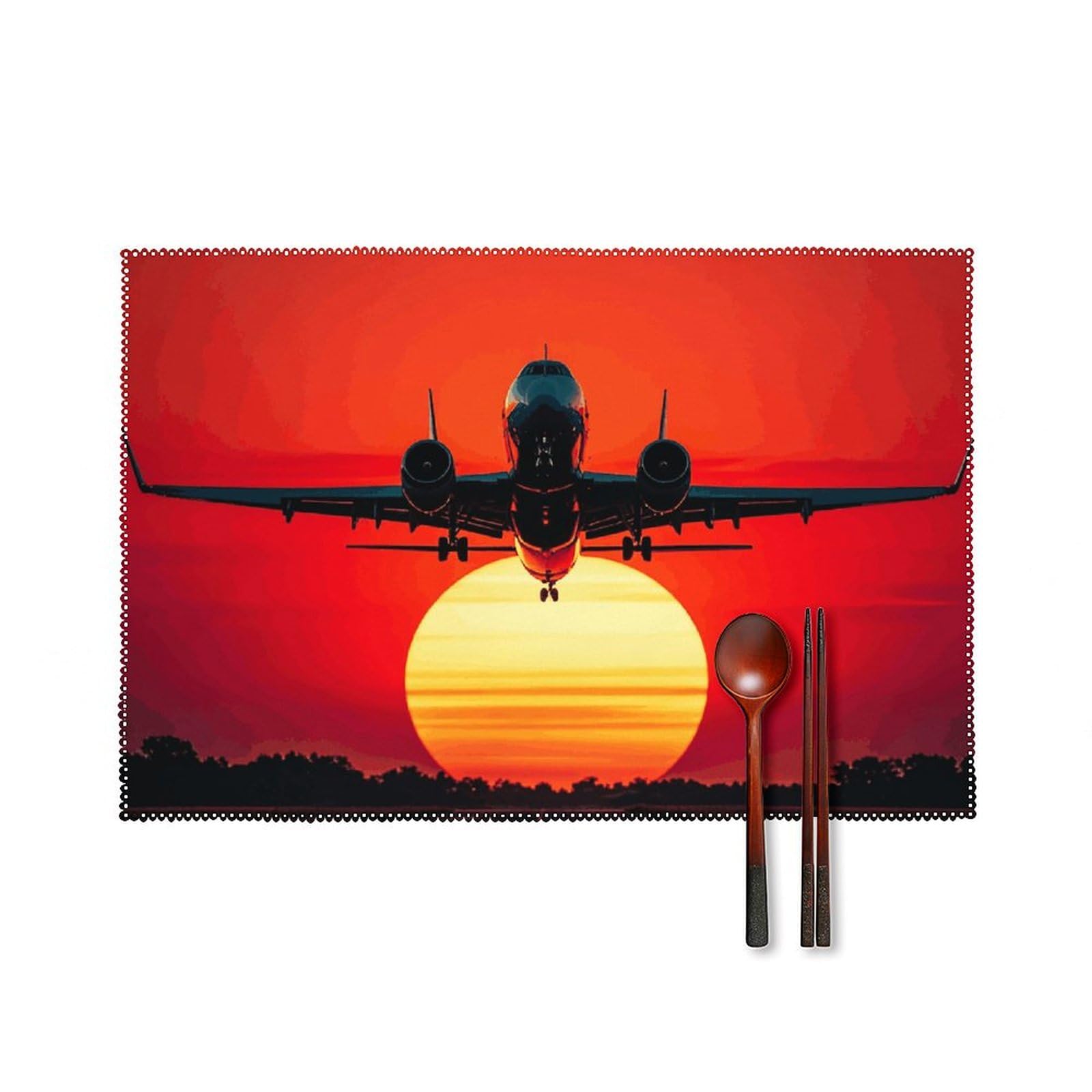 Set de table infroissable lavable lot de 6 imprimé avion rouge 45x30 cm
