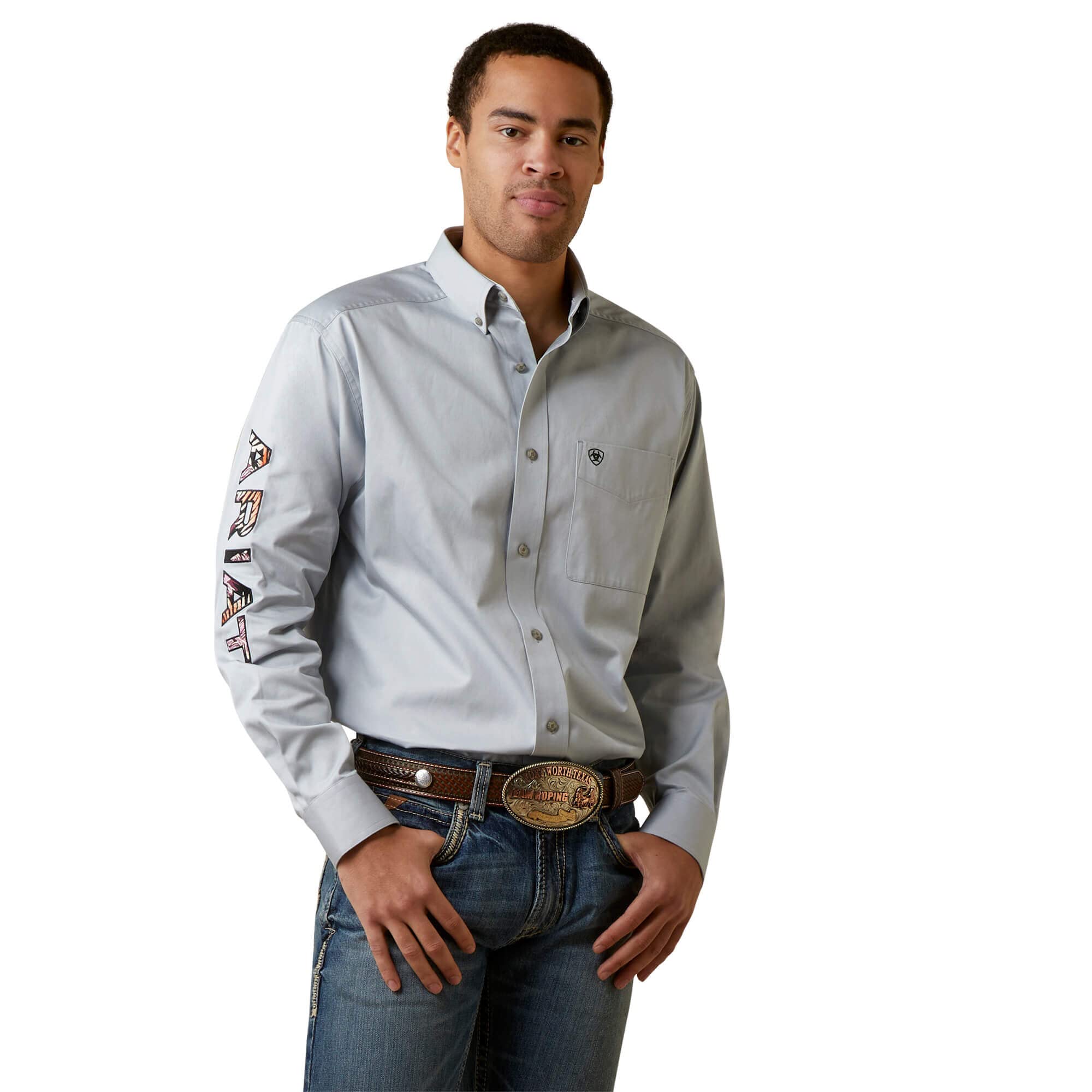 Ariat Men's Pearl Blue Big And Tall Team Logo Long Sleeve Twill Shirt, Xxl