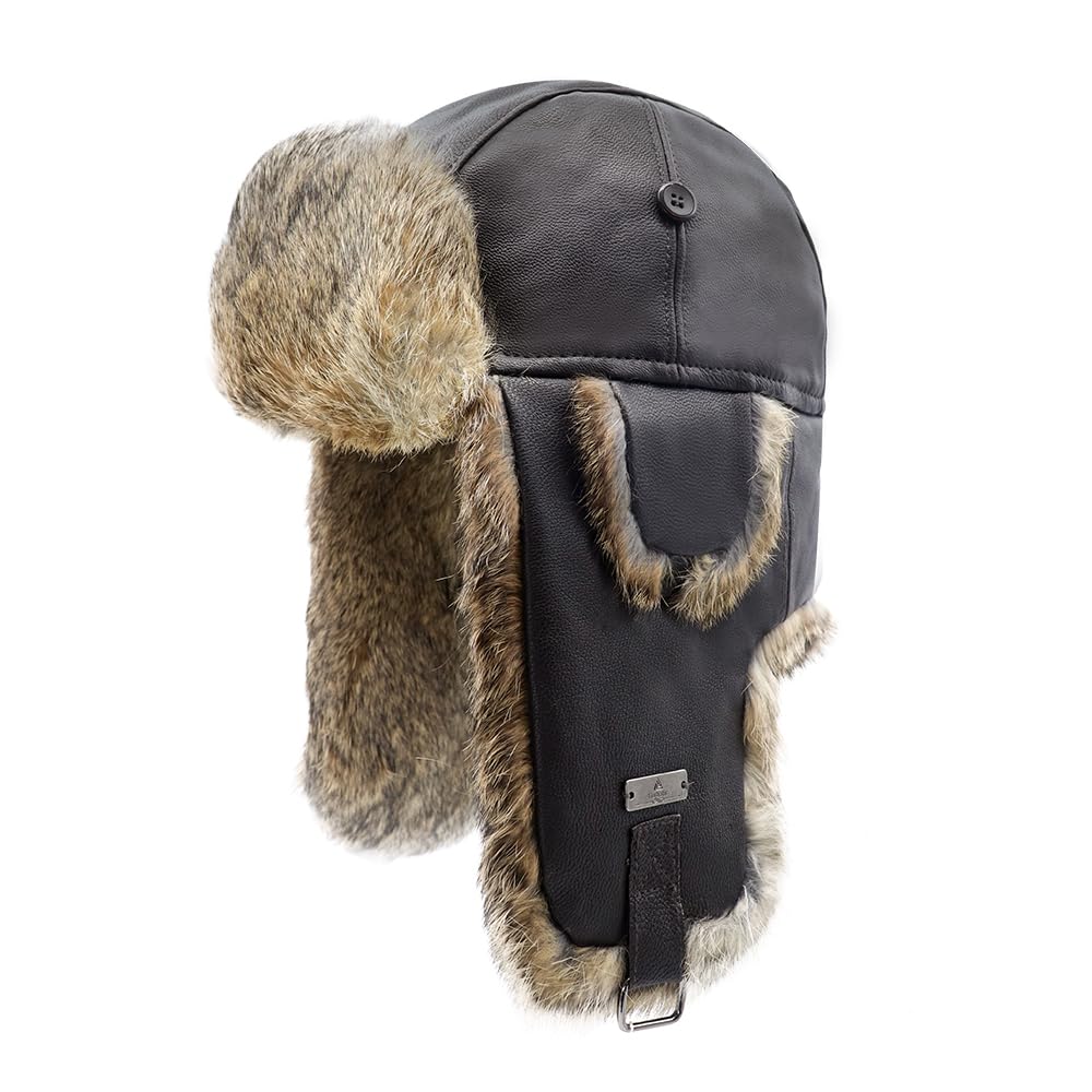 Winter Trapper Hat,Rabbit Fur Aviator Hat,Russian Trooper Hunting Ski Hat