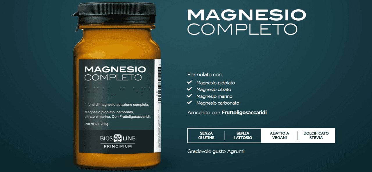 Biosline - Magnesio completo de 3 paquetes de 400 g, formato conveniente, polvo soluble útil en caso de fatiga, estrés, nerviosismo