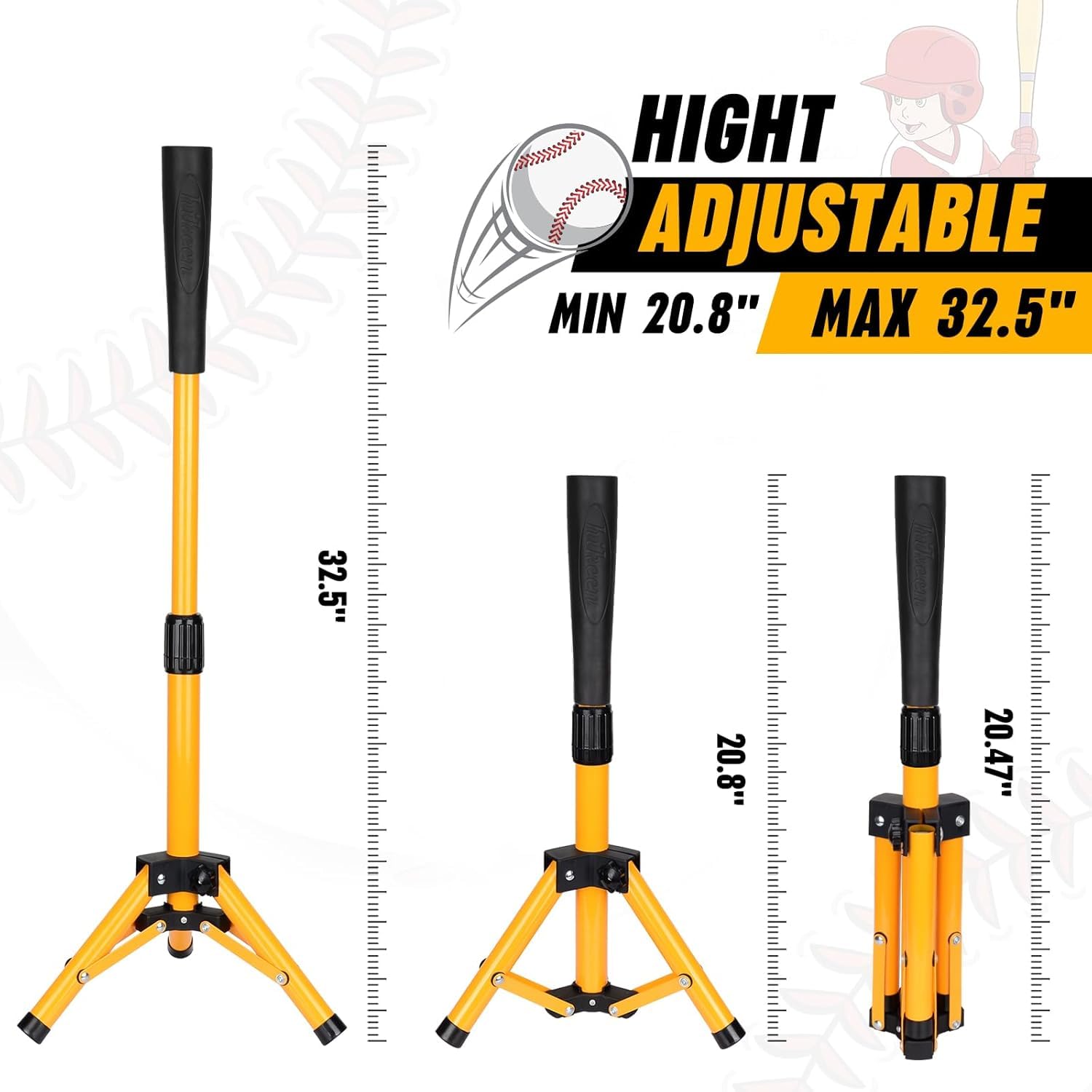 Hikeen Maglietta da Baseball per Bambini, Maglietta da Baseball, Maglietta da Allenamento per Softball e Baseball, Portatile, Altezza Facilmente Regolabile