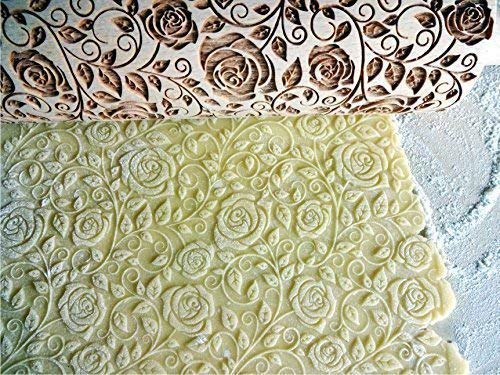 Rolling Pin Damascus Roses Wooden Embossing Rolling Pin With Rose Dough Roller For Embossed Cookies Gift For Mom Friend Cookies Decoration #TOP2