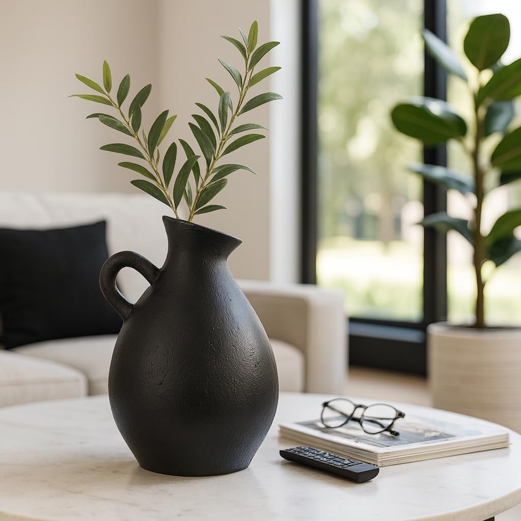 Sagebrook Home Modern Pottery Terrakotta-Vase – hoher handgefertigter dekorativer Krug mit Griff – rustikaler Boho-Stil im Landhausstil für Zuhause und Eingangsbereich – matter Keramikakzent – 48,3 cm
