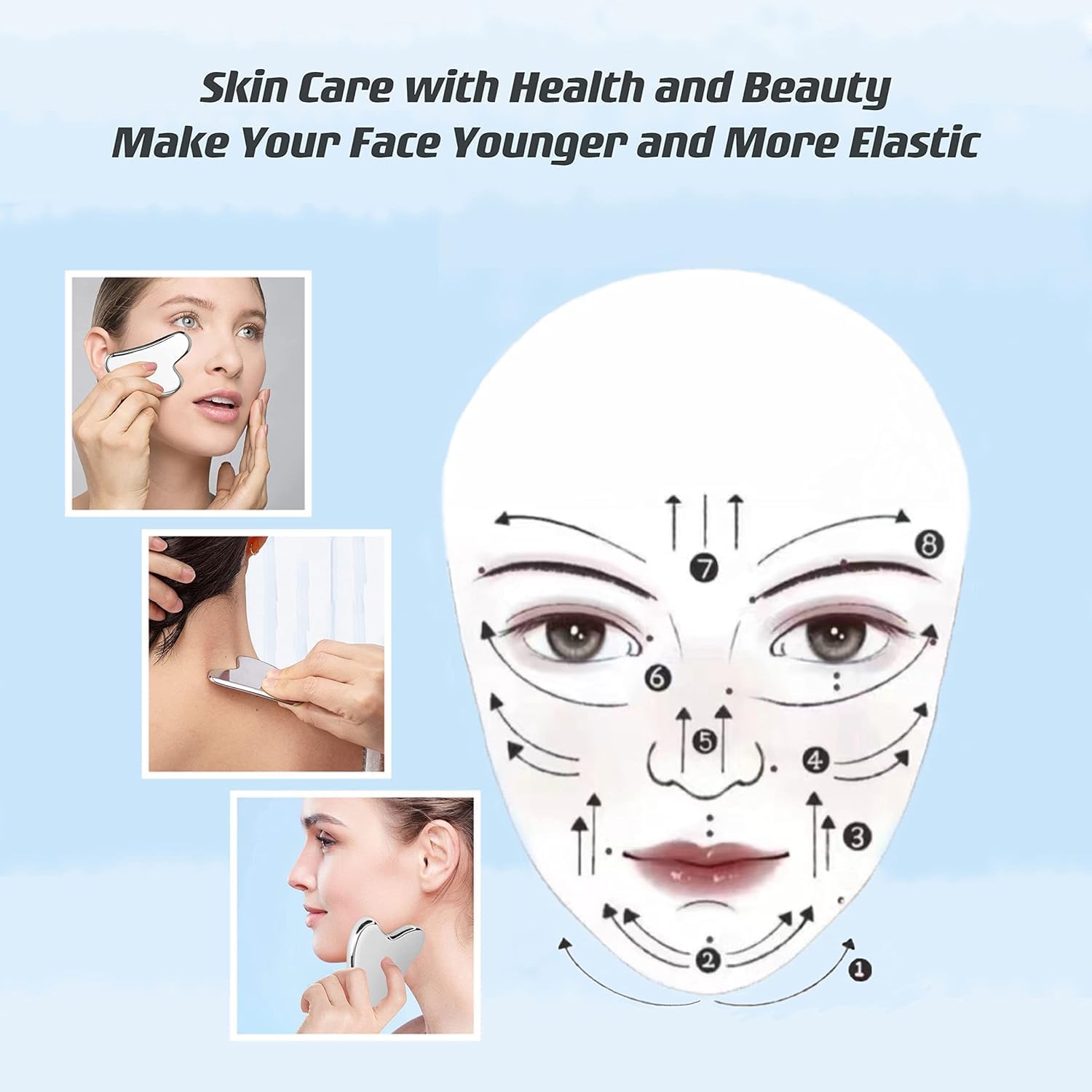 Livronic® Premium SS Gua Sha Tool For Face | 100% 304 Stainless Steel Gua Sha | Facial Equipment Metal Gua Sha | Tightly skin care equipment | Beauty tools for body eyes neck cargo lymph drainage, sculpture and neck massage Livronic® Premium SS Gua Sha Tool For Face | 100% 304 Stainless Steel Gua Sha | Facial Equipment Metal Gua Sha | Tightly skin care equipment | Beauty tools for body eyes neck cargo lymph drainage, sculpture and neck massage