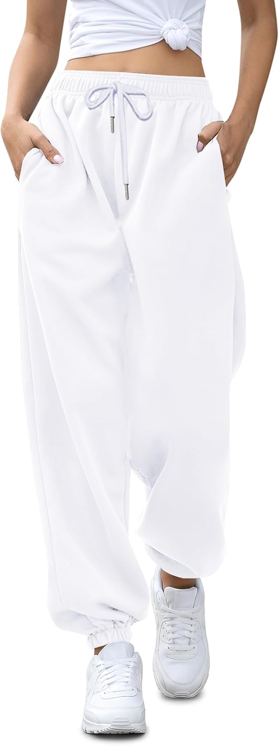 Womens Cinch Bottom Sweatpants Pockets High Waist Sporty Gym Athletic Fit Jogger Pants Lounge Trousers