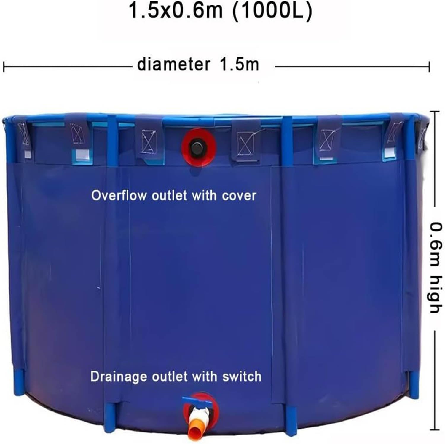 Piscina fuori terra rotonda portatile con supporto e valvola di scarico, ideale per attività ricreative all'aperto e piscicoltura, facile installazione e design durevole