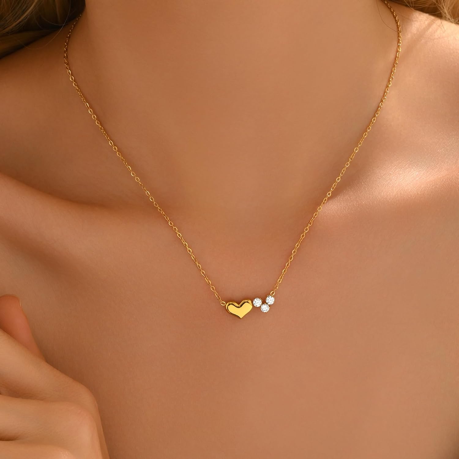 18K Gold Plated Flower Heart Necklace for Women Dainty Faux Diamond CZ Pearl Star Pendant Necklace Simple Jewelry Christmas Gifts - Image 3