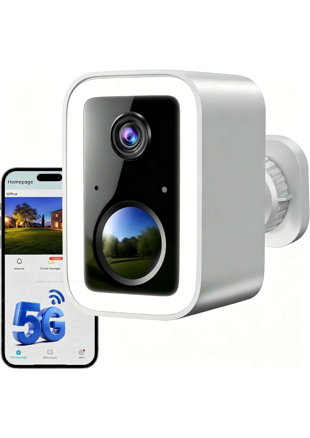 2K Caméra Extérieure Sans Fil avec Projecteur, Batterie Longue Durée, 5GHz/2.4GHz Wi-Fi, Détection de Personnes, Audio 2 Sens, Vision Nocturne Couleur, Résistance aux Intempéries, Cloud Gratuit IP66
