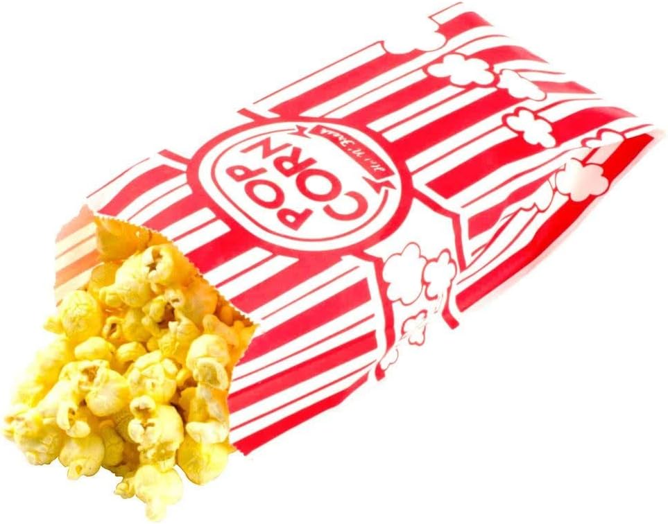 Carnival Style Paper Popcorn Bags, 1oz bags, Red & White Striped, Movie Theater Popcorn Bags (200 Pieces)
