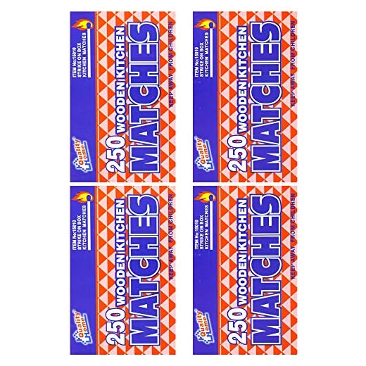 Wooden Kitchen Matches with Strike On Box - for Candles, Kitchen - 250 Per Pack (4)