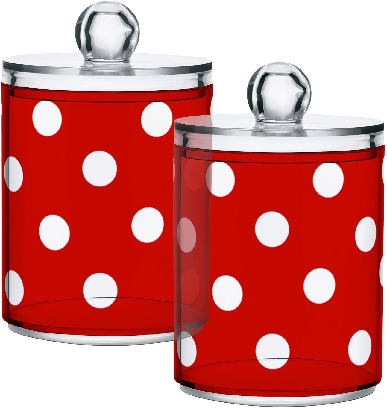 HJJKLLP 4 Pack Red Polka Dot Clear Plastic Apothecary Jar Set for Cotton Swab