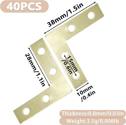 Miniatura 2 de Joyangy Paquete de 40 soportes de esquina dorados en L, soportes de esquina de hierro decorativos pequeños de 1.5 x 1.5 pulgadas para madera,