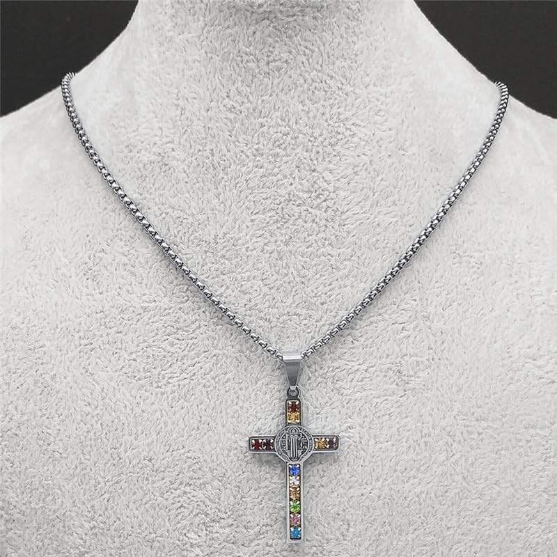 St. Benedict Exorcism Cross Necklace 12 Tribes of Israel & Holy City Jerusalem Gemstones, Gold & Silver Plated Titanium Steel Religious Protection Jewelry4