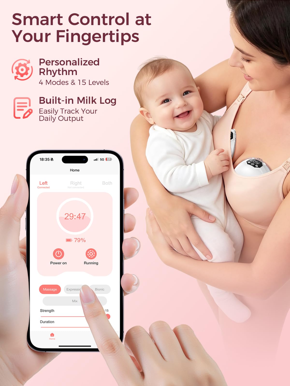 Handfreie Milchpumpe, bequem, schmerzlos, starke Saugkraft, wiederaufladbar, elektrische Milchpumpe, Smart-App, tragbare Pumpe, auslaufsicher, 4 Modi, kabellose Pumpe für Fahren, Büro, Yoga, Schlafen