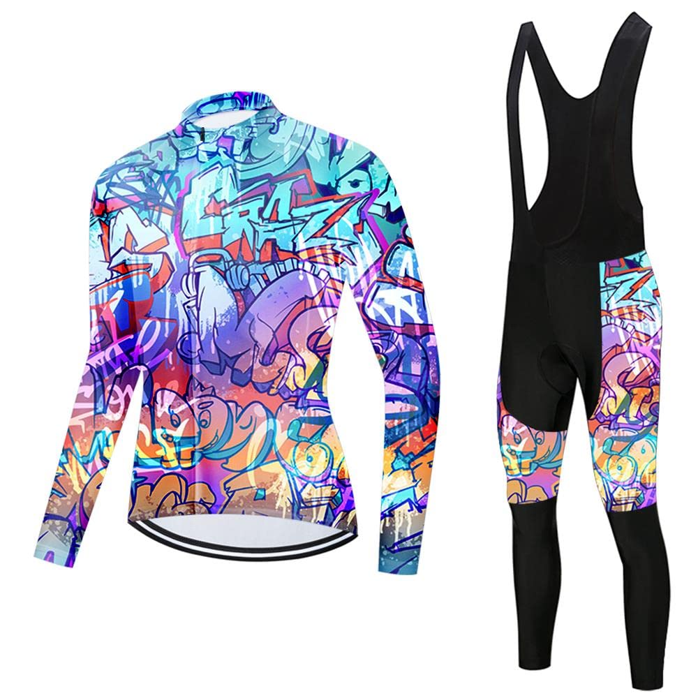 Women Cycling Jersey Set Long Sleeve Bike Shirts Clothing Full Zipper Bicycle Bibs Pant with 20D Padded Cycling Kit