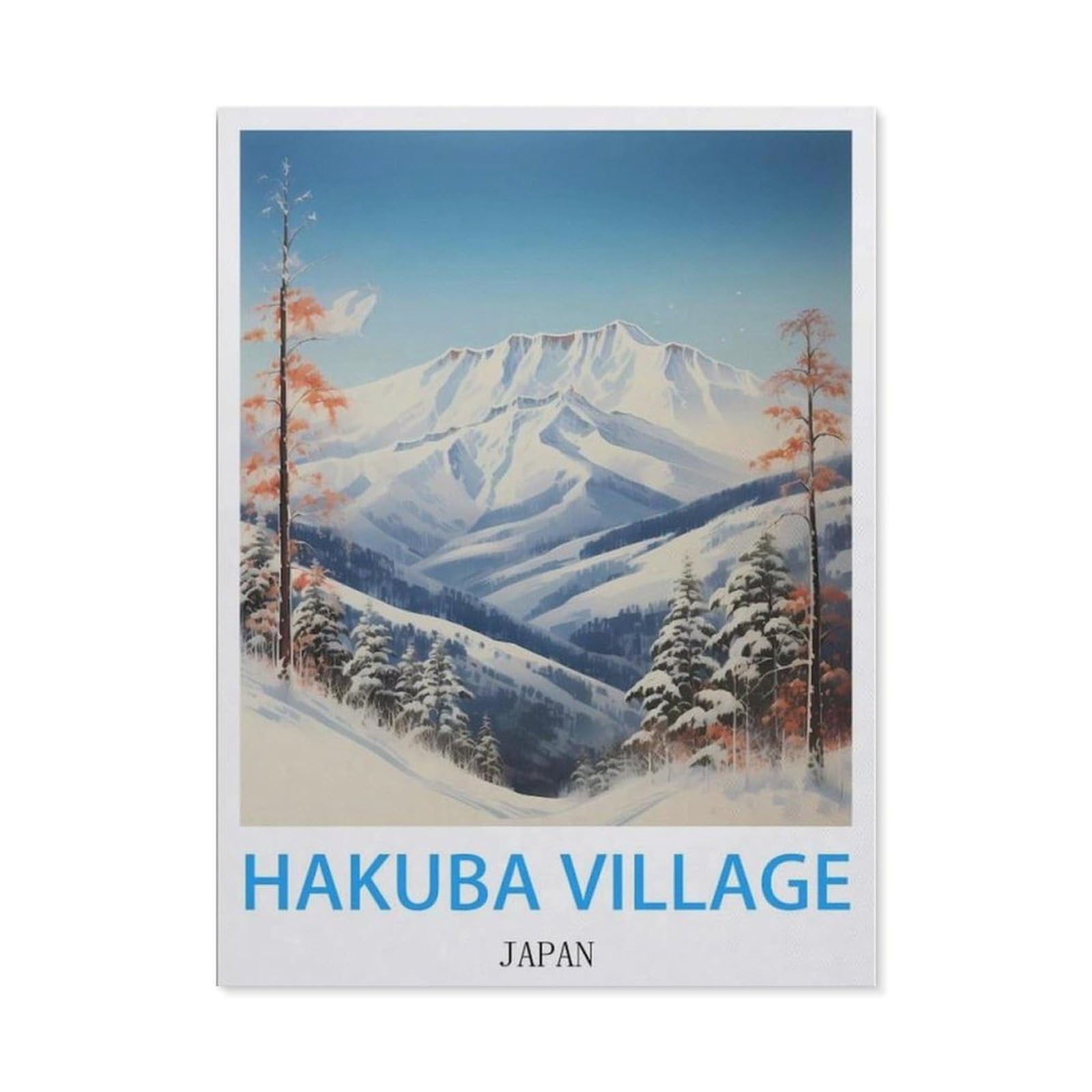 Beayodkp （50 X 60 Cm/19.68 X 23.62 Inches） 5D Diy Diamond Painting Kit，Hakuba Village Japan Vintage Travel Posters，Round Resin Diamond Cross Stitch, Home Decoration Gift-Cd13