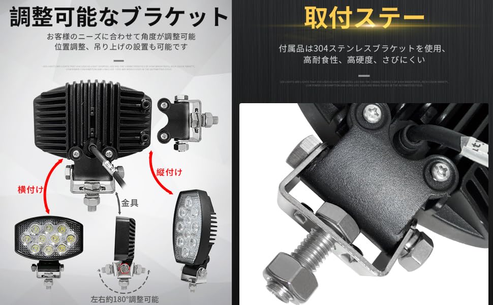Amazon.co.jp: 【4台セット】船舶用 車用 12v led作業灯 取付2WAY 横OR 