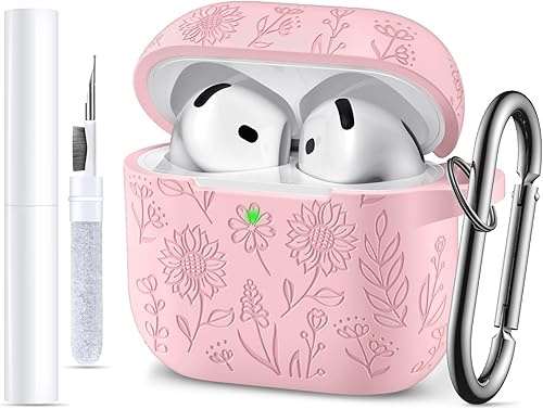 Miniatura 19 de para estuche de Airpods 4, DaQin - Estuche grabado con flores compatible con estuches de Airpods de Apple de 4ª generación para mujeres, estuches