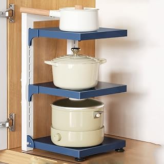 Organizador de estantes para armario de cocina, práctico y ajustable, soporte de almacenamiento debajo del estante del fregadero, multifunción para encimeras (color: azul, tamaño: 3F-1) (azul 3F)