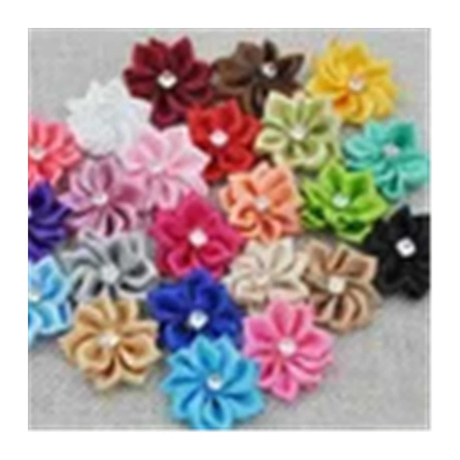CVEVSFG 20pcs 25mm Mix Color Ribbon Flowers With Rhinestone Garment Sewing Supplies Handmade Appliques(Mix Color)