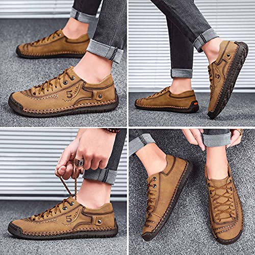 Fivestorescity Mens Casual Shoes Summer Breathable Sneakers Loafers Walking Shoes Hand Made Lace-Up Leather Dress Flats Shoes For Driving Business Working Office (Us 10.5, Brown) #TOP5