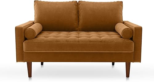 Miniatura 8 de Sofá biplaza, asiento de 58 pulgadas para espacios pequeños, cojines de resorte, sofá de fácil montaje con almohada para dormitorio, sala de estar