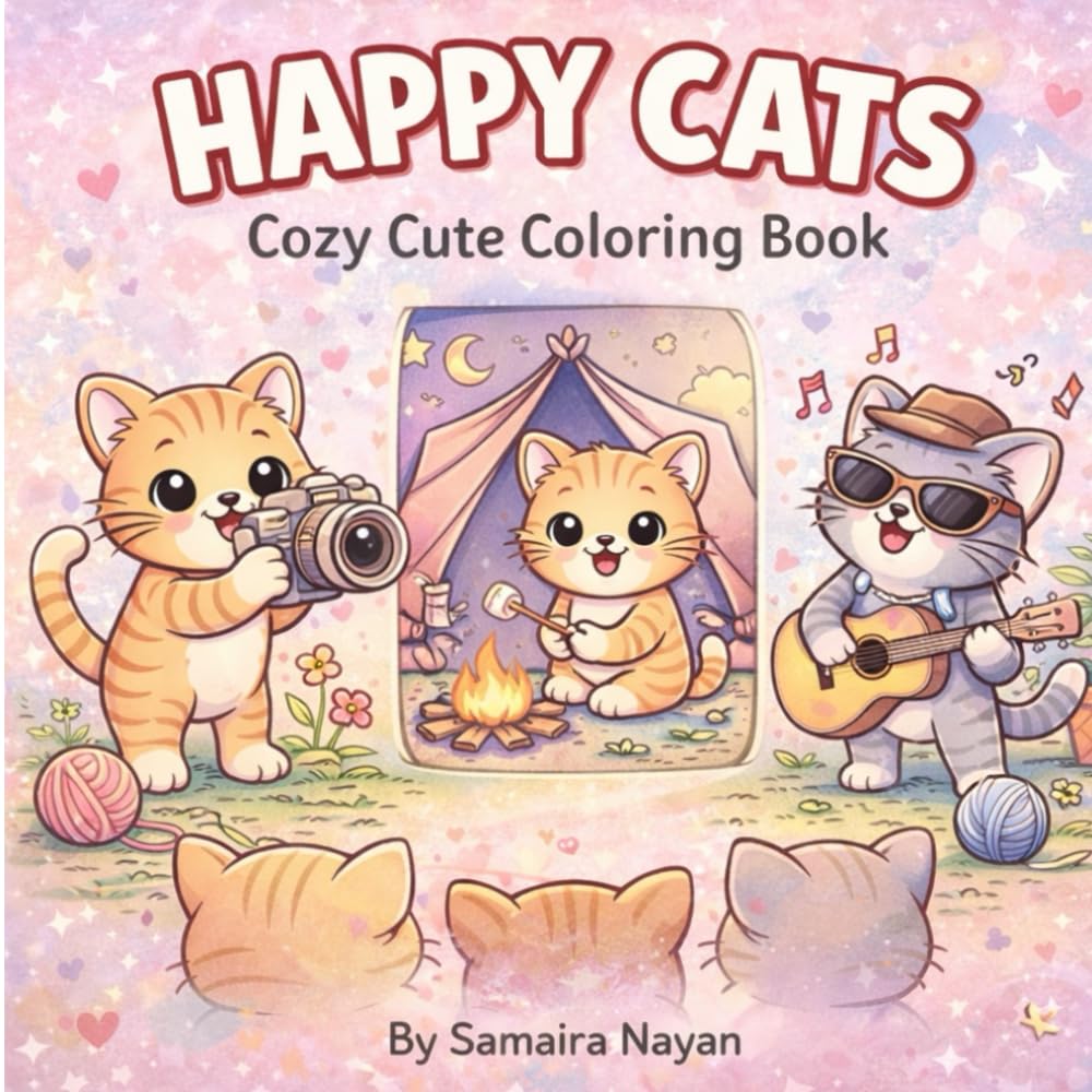 Happy Cats: Cozy Cute Coloring Book for Teens and Adults