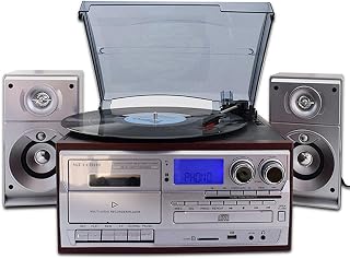 Record Players, Bluetooth Viny Record Player Turntable, CD, Cassette, AM/FM Radio And Aux in with USB Port & SD Enc