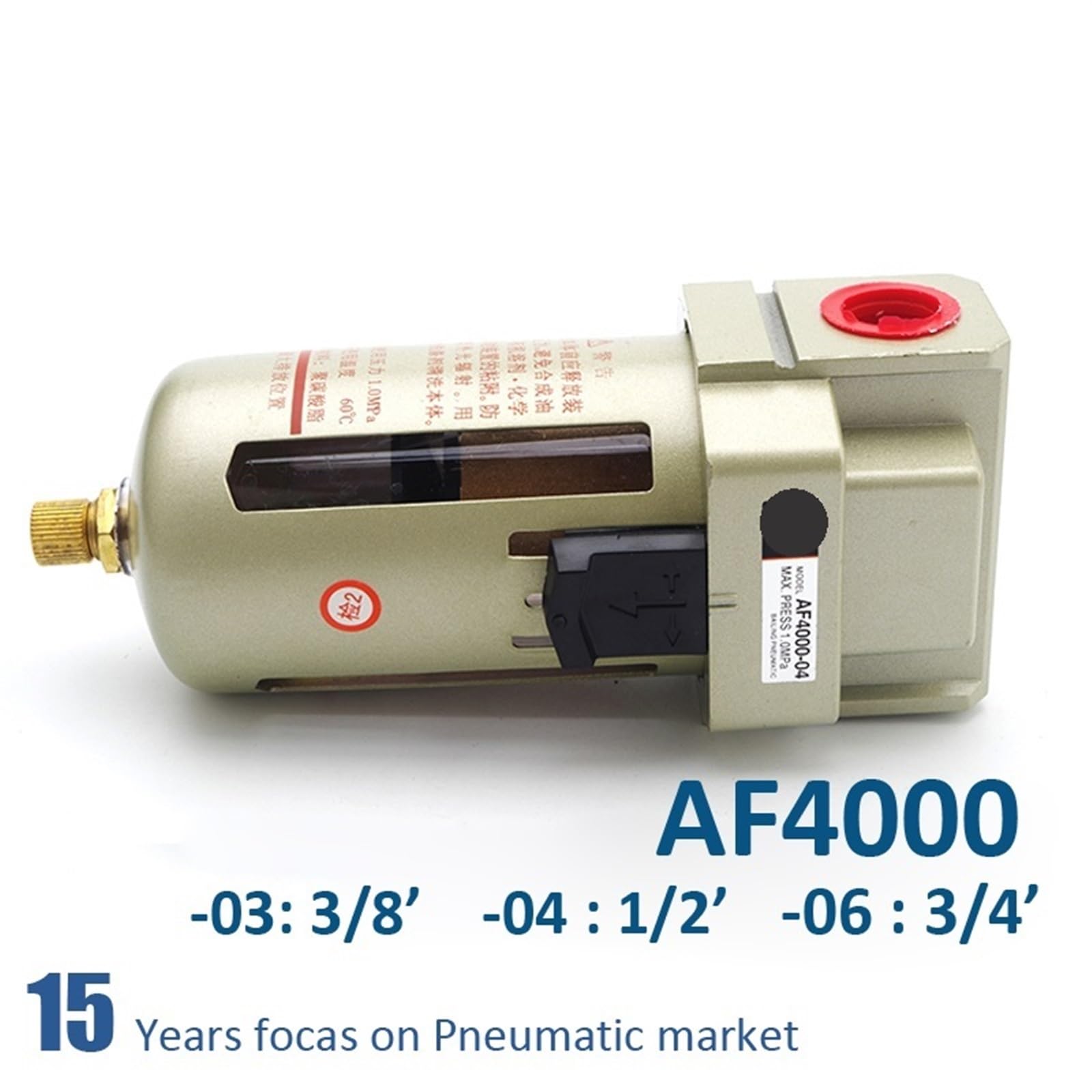Regolatore Filtro Aria Per Compressore, In Alluminio, Portata 4000L/min, Attacco 1/2", Precisione 5µm, Pressione Max 1,0 MPa (145 Psi), Per Officine E Garage