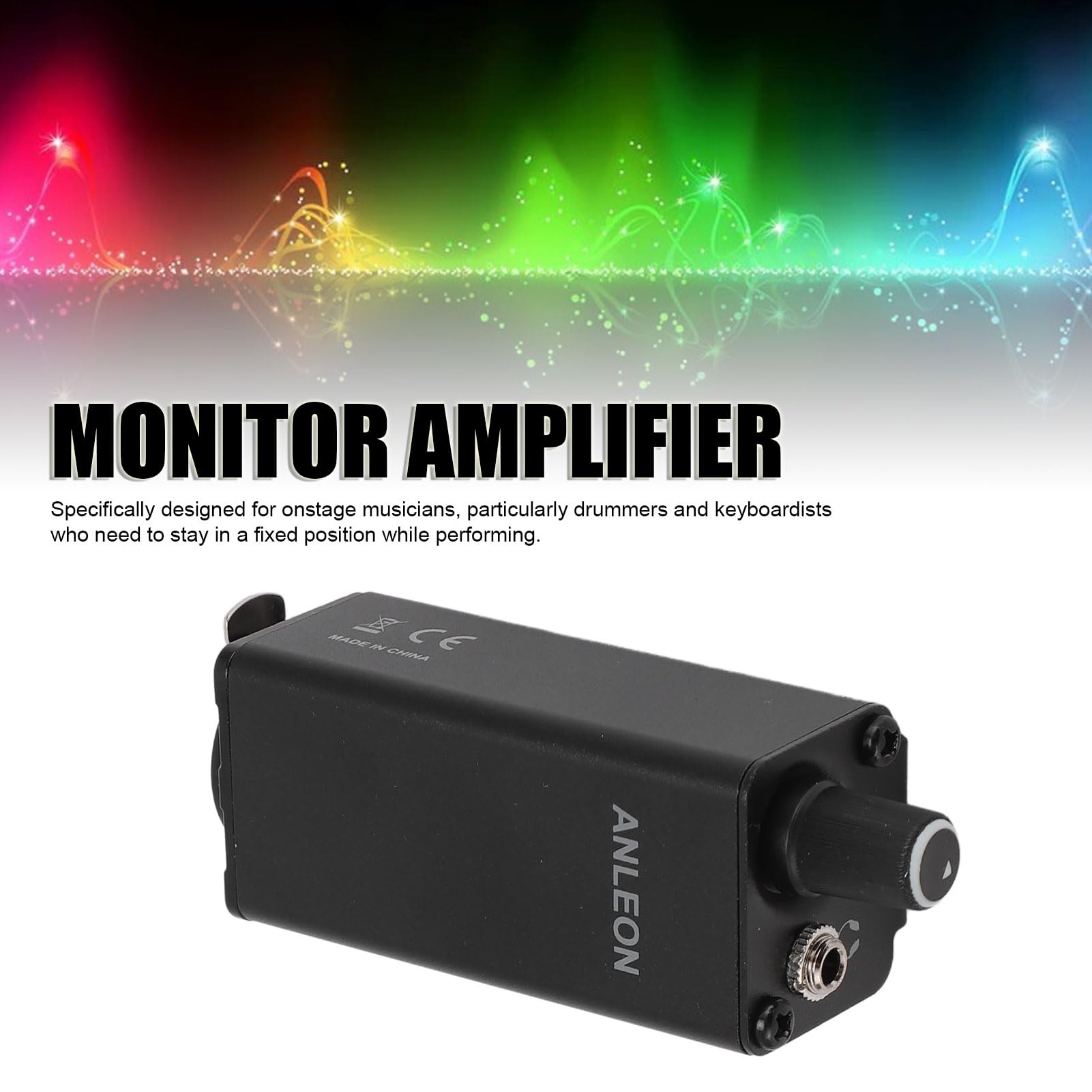 Monitor Amplifier, Precise Volume Control, XLR Input, 3.5mm Stereo Jack Plug with Waist Clip for Musicians, Drummers, Keyboardists