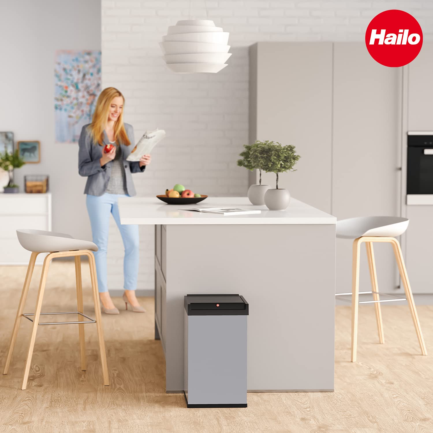 Hailo Big-Box Swing L Mülleimer - 1 x 35 Liter - selbstschließender Schwingdeckel - Stahlblech - Müllbeutel-Klemmrahmen - Mülleimer Küche rechteckig - Abfalleimer made in Germany - Edelstahl | Volumen 35 l, Behälter Edelstahl