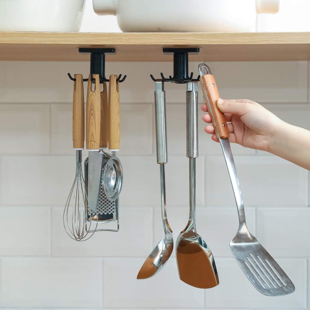 Under Cabinet Hooks, 360 °Rotat Kitchen Hooks for Utensils, stora