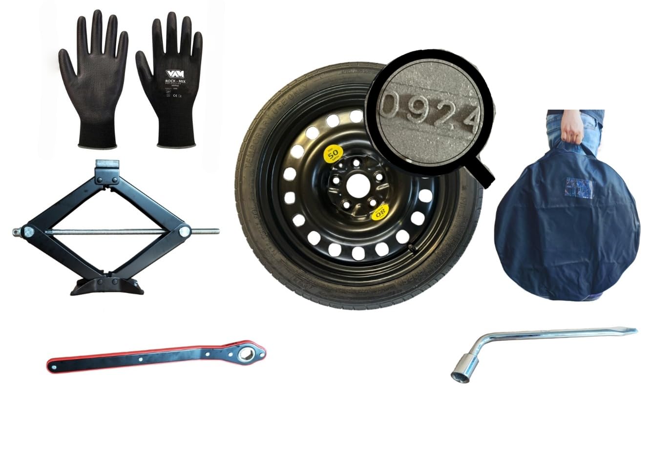 KIT RUOTINO DI SCORTA 17" 135/80r17 Compatibile con Dacia Duster da 2024 (nuovo modello) con cric chiave e sacca
