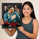 DmcreativityCraft Cristiano Ronaldo Poster Motivational Quotes Wall Frames Framed Messi Posters for Office, 9.5 x 12.5 Inches, with 1 inch Black Photo Frame, Study Decoration Set of 2 gallery image