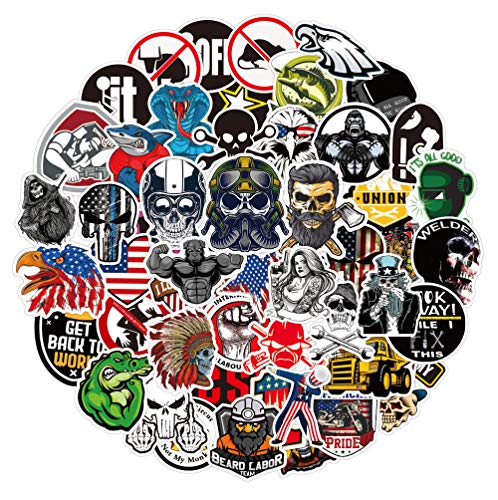 100 PCS Hard Hat Stickers - Funny Construction Vinyl Decals Sticker for Tool Box Helmet Hood Hardhat, Gifts for Adult Essential Worker Welder Construction Union Military Oilfield Electrician