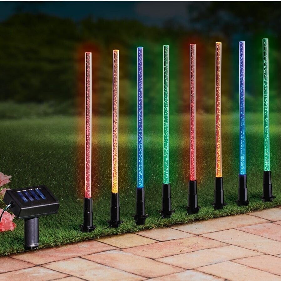 Garden Mile 8 Large Solar Powered Stake Rainbow Lights with Bubble