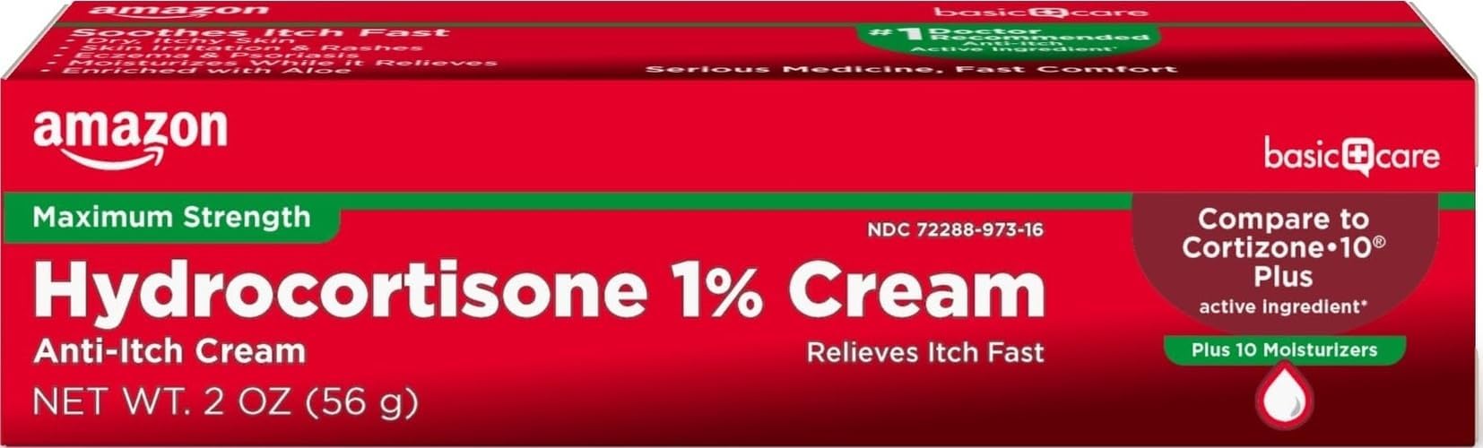 Amazon Basic Care Hydrocortisone 1% Anti-Itch Cream, White, 2 Ounce (Pack of 1)