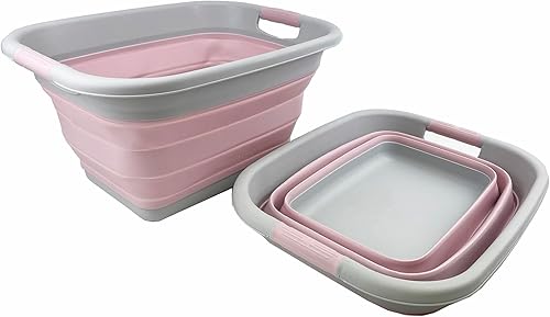 Miniatura 2 de SAMMART Cesta de lavandería plegable de 25 litros (6.6 galones) - Contenedor de almacenamiento plegableorganizador, capacidad de agua 20L (grisrosa