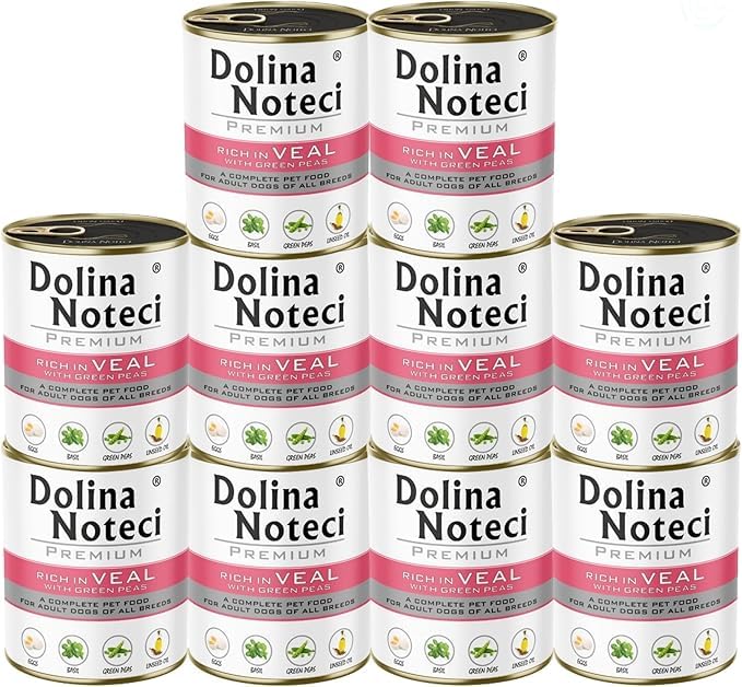 Dolina Noteci Premium – Gluten-Free Wet Dog Food 800g – High Meat Content – Natural Meal for Adult Dogs – No Artificial Additives – Omega 3 & 6 (Veal With Green Peas, 10x800g)