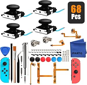 iParto 4 Pack Joystick Analog Thumb Stick for Nintendo Switch Joy Con Controller Joycon Repair Kit with Flex Cable Screws Springs Thumbstick Grips Repair Tools