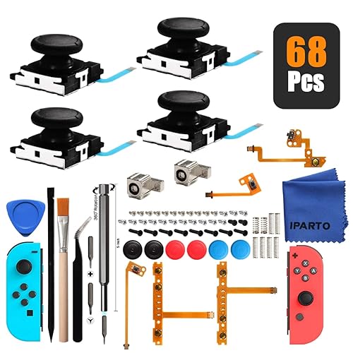 iParto 4 Pack Joystick Analog Thumb Stick for Nintendo Switch Joy Con Controller Joycon Repair Kit with Flex Cable Screws Springs Thumbstick Grips