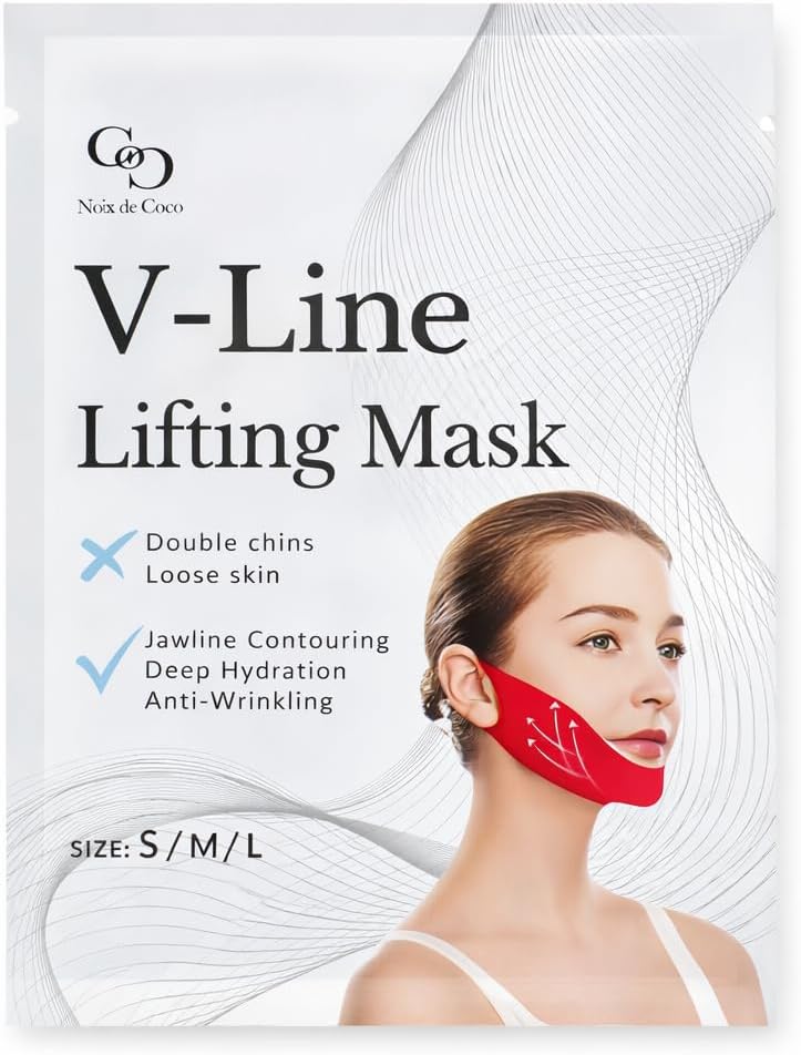Noix de Coco V-Line Lifting Mask, Jawline Contouring, Double Chin Reduction, with Collagen & Panthenol, 5 Pack (Large)