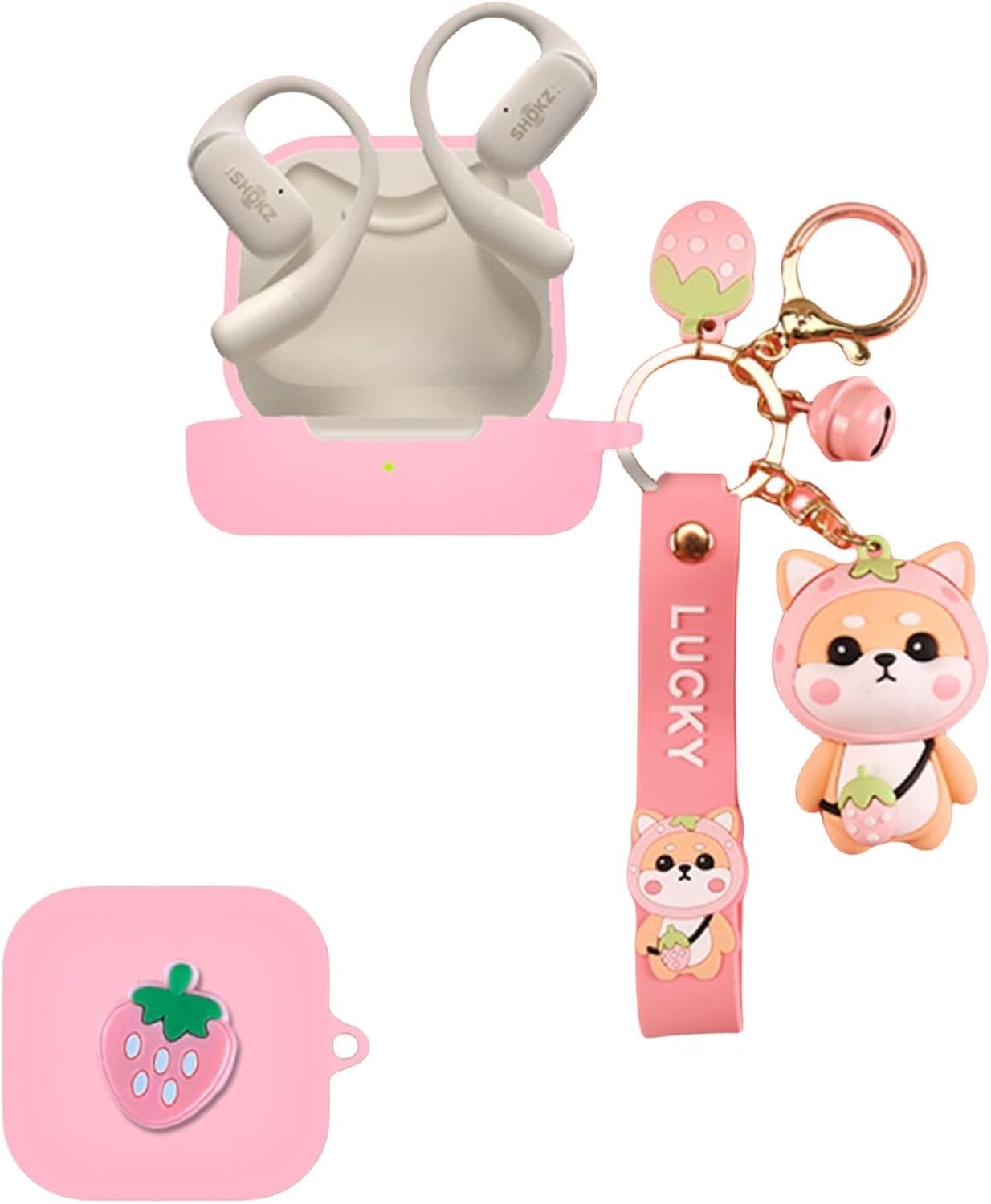 SKPY Cute Dog Case Compatible with SHOKZ OpenFit, Cool Cartoon Pendant Silicone Soft with Keychain Cover for Boys Girls Womens Mens Teens