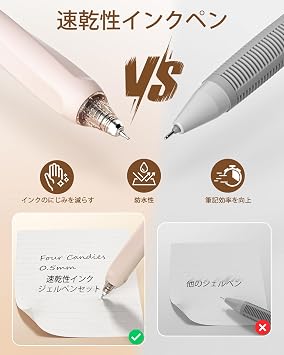 Four Candies Gel Ballpoint Pen Set, Cute Notebook Gel Pens, 0.5 mm, 12 Ballpoint Pens & 2 Highlighters, Easy to Apply, Quick Dry Ink, Great for School, Writing, Memo, Student Stationery, Brown